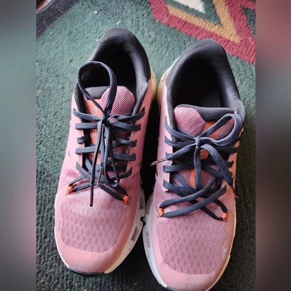 On Running Women's Athletic Shoes in Pink and Black - Picture 1 of 9